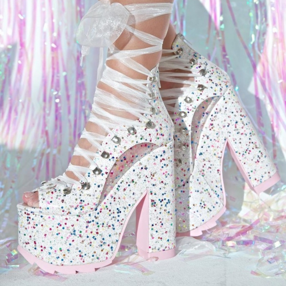 White Sparkle Ballet Bae Platforms